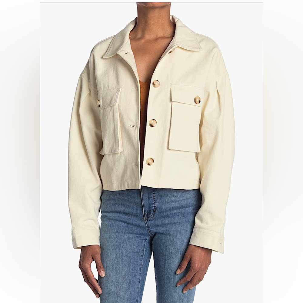 Elodie Double Pocket Twill Jacket in Cream